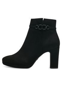 Tamaris , Damen , High-Heel-Stiefelette mit dezenter Schmuckapplikation , schwarz , Modische Stiefelette mit Plateau, vegane Verarbeitung