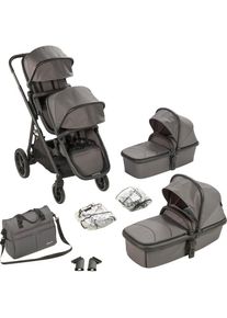 BABYGO Zwillings-Kombikinderwagen »Duo, grau«, inkl. Wickeltasche u. 2 Regenhauben grau