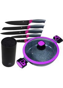 King Servierpfanne »Click-Grip«, Aluminiumguss, (Set, 7 tlg.), ink. 6-teiligem Messerblock, Induktion lila beere/schwarz