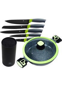 King Servierpfanne »Click-Grip«, Aluminiumguss, (Set, 7 tlg.), ink. 6-teiligem Messerblock, Induktion grün grün/schwarz