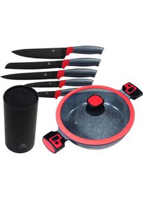 King Servierpfanne »Click-Grip«, Aluminiumguss, (Set, 7 tlg.), ink. 6-teiligem Messerblock, Induktion rot rot/schwarz
