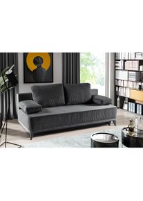 WERK2 Schlafsofa &raquo;Rosso&laquo;, 2-Sitzer Sofa und Schlafcouch mit Federkern & Bettkasten grau Anthrazit