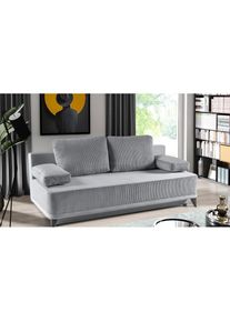 WERK2 Schlafsofa &raquo;Rosso&laquo;, 2-Sitzer Sofa und Schlafcouch mit Federkern & Bettkasten grau