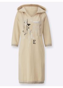 WITT Damen Jerseykleid mit glänzendem Druck, sand, Größe 44, 50% Baumwolle, 50% Polyester