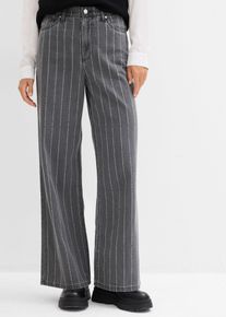 Wide-Leg-Jeans High Waist mit Destroyed Effekten in grau, Gr&ouml;sse 46, 100% Baumwolle, bonprix