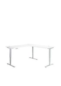 Schäfer Shop Winkelschreibtisch AERO FLEX, elektrisch höhenverstellbar, 90° Winkel, T-Fuss, B 2000 x T 2000 mm, weiss/weissalu + Memorypanel