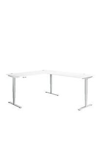 Schäfer Shop Winkelschreibtisch AERO FLEX, elektrisch höhenverstellbar, 90° Winkel, T-Fuss, B 2000 x T 2400 mm, weiss/weissalu + Memorypanel