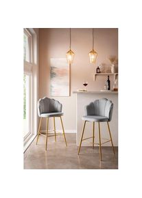 Salesfever, Salesfever Barhocker &raquo;Clam Barstuhl mit Stil&laquo; Set, 2er Set, Extravagantes Muscheldesign im praktischen 2er Set, hellgrau, gold, Samt (100%