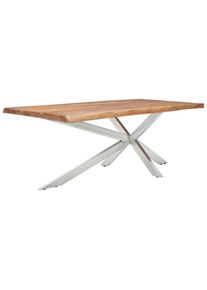 Landscape Esstisch , Akaziefarben, Edelstahlfarben , Holz, Metall , Akazie,Akazie , Hartholz,Hartholz , Holz , rechteckig , Sternfuss , 100x76x200 cm , Esszimmer, Esstische, Esstische