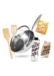 Reishunger Pfannen Set (6-teilig) | Unbeschichtete Edelstahl Pfanne | Perfektes Anbraten auf allen Herdtypen | Kratzfest & spülmaschinengeeignet