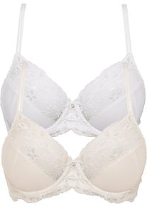 Lot de 2 soutiens-gorge avec dentelle en rose, Taille 90C, Couleur/Motif: blanc + champagne, bonprix