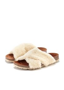Lascana , Damen , Hausschuh »Mule, Sandale, offener Schuh, Pantolette« mit Korkfussbett und Fellimitat , beige , Made in Spain