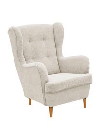 CARRYHOME Ohrensessel , Creme, Eiche Wotan , Textil , Buche , massiv , 78x102x98 cm , Stoffauswahl , Wohnzimmer, Sessel, Sessel