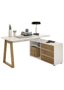 Stylife Eckschreibtisch , Weiss, Eiche Artisan , Holzwerkstoff , 3 Schublade(n) Schubladen , Kufe , 120x75x135 cm , Stauraum, seitenverkehrt montierbar , B&uuml;rom&ouml;bel, B&uuml;rom&ouml;belsets, B&uuml;rom&ouml;belserien