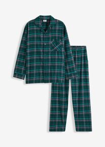 Herren Pyjama aus weichem Flanell mit Knopfleiste und langen Ärmeln in grün, Grösse 52/54 (L), 100% Baumwolle, bonprix