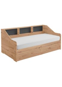 CARRYHOME Ausziehbett , Dunkelgrau, Eiche Artisan , Holzwerkstoff , Buche , vollmassiv , 3 Fächer , 90-180x200 cm , in verschiedenen Holzdekoren