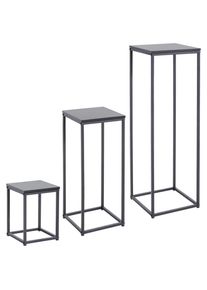 Mid.you Beistelltischset , Schwarz , Metall, Holzwerkstoff , 3-teilig , quadratisch , Flachrohr , 30x90x30 cm , Wohnzimmer, Wohnzimmertische,