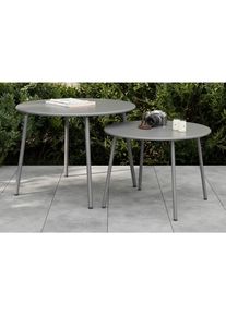 Ambia Garden Garten-Beistelltischset , Dunkelgrau , Metall , 2-teilig , rund , 50 cm , Gartenm&ouml;bel, Gartentische, Garten-Beistelltische