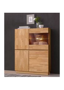 Highboard »Laima« Vitrine, Höhe 120 cm, teilmassiv, FSC -zertifiziert , braun , Home Affaire