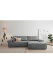 Ecksofa »SHERWOOD Schlafsofa 267 cm, L-Form,« Schlaffunktion mit Bettkasten (210x136 cm), Cord, Vintage, Samtvelours , grau , Home Affaire