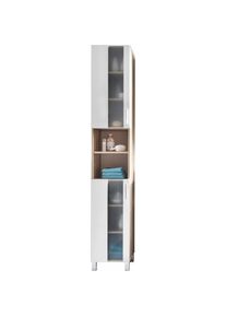Hochschrank »Padua« Badschrank Weiss Hochglanz mit satiniertem Glas - (B/T/H) 33/31/191 cm , weiss , Welltime