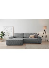 Ecksofa »SHERWOOD Schlafsofa 267 cm, L-Form,« Schlaffunktion mit Bettkasten (210x136 cm), Cord, Vintage, Samtvelours , grau , Home Affaire