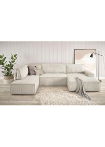 Wohnlandschaft »SHERWOOD 329 cm, U-Form, Schlafsofa,« Schlaffunktion m. Bettkasten (194x139 cm), Cord, Vintage, Samtvelours , beige , Home Affaire