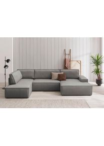 Wohnlandschaft »SHERWOOD 329 cm, U-Form, Schlafsofa,« Schlaffunktion m. Bettkasten (194x139 cm), Cord, Vintage, Samtvelours , grau , Home Affaire
