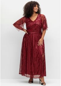 sheego Witt Damen Abendkleid mit Paillettenbesatz, dunkelrot, Größe 58, 100% Polyester