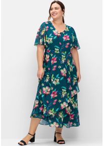 sheego Witt Damen Chiffonkleid mit Blumenprint, dunkelpetrol-gemustert, Gr&ouml;&szlig;e 46, 100% Polyester. Futter: 100% Polyester