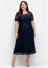 sheego Witt Damen Abendkleid mit Zierborten, marine, Größe 46, 100% Polyester