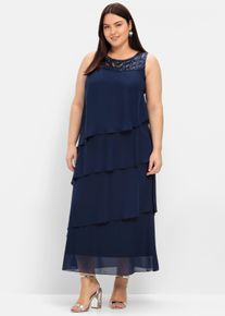 sheego Witt Damen Abendkleid in Lagen-Optik, aus Chiffon, marine, Größe 58, 100% Polyester