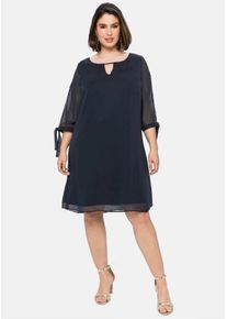 sheego Witt Damen Chiffonkleid mit geschlitzten Ärmeln, nachtblau, Größe 48, 100% Polyester