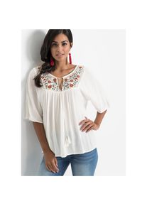 bonprix , Damen , Tunika , weiss , Tunika mit modischer Stickerei und Bindebändern