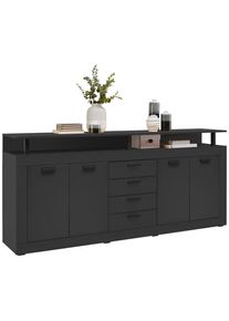 Xora Sideboard , Anthrazit , Kunststoff , 2 F&auml;cher , 4 Schublade(n) Schubladen , 195x88x38 cm , Kleinm&ouml;bel, Kommoden, Sideboards