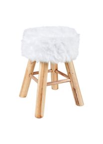 Ambia Home Hocker , Naturfarben, Weiss , Holz, Textil, Holzwerkstoff , Kiefer , massiv , Uni , rund , 42 cm , AZO-frei , Wohnzimmer, Sessel, Hocker,