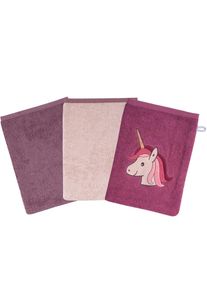 W&ouml;rner W&ouml;rner, Waschhandschuh &raquo;Einhorn&laquo; 3er-Set, mit Stickerei, mauve, Frottee, 3 Stk.