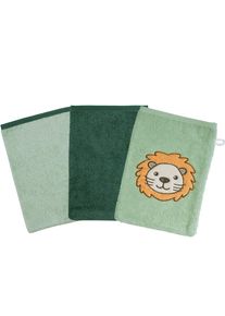 W&ouml;rner W&ouml;rner, Waschhandschuh &raquo;L&ouml;we&laquo; 3er-Set, mit Stickerei, helloliv, Frottee, 3 Stk.
