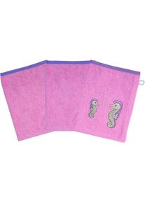 W&ouml;rner W&ouml;rner, Waschhandschuh &raquo;Seepferdchen&laquo; 3er-Set, mit Stickerei, flieder, Frottee, 3 Stk.