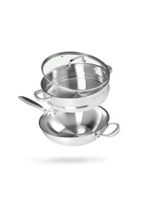 Reishunger Edelstahl Wok mit Dämpfeinsatz | Ø 30cm | Ohne Antihaftbeschichtung | Induktion