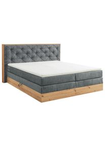 Esposa Boxspringbett , Grau, Naturfarben , Textil , H2 , 7,7-Zonen , 180x200 cm , Bettkasten, gepolstertes Kopfteil, Federkernmatratze, Topper durchgehend , Schlafzimmer, Betten, Boxspringbetten