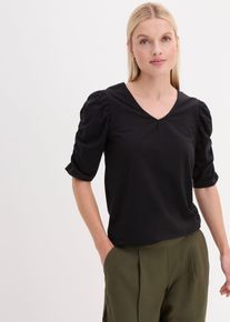 Shirt mit Puffärmeln in schwarz, Grösse 56/58 (3XL), 95% Baumwolle, bonprix