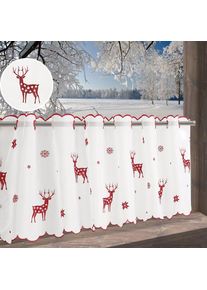 Scheibengardine »Elch« Durchzuglöcher 1 Stk. tlg. Mit Rentieren, Sternen und Schneeflocken bestickt , rot , my home , Obermaterial: 100% Polyester
