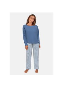 Tom Tailor , Pyjama »Positivism« 2 Stk. tlg., Streifendesign, Langarm, Rundhalsausschnitt, lange Hose, Baumwollmix , blau , Damen Pyjama von Tom...