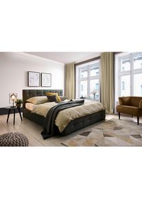 CARRYHOME Bett , Dunkelgrau , Holz, Textil , 180x200 cm , FSC , Schlafzimmer, Betten, Polsterbetten