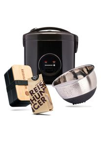 Reishunger Gro&szlig;er Basis Reiskocher (1,8l) Black Set | Bento Box | Reiswaschsch&uuml;ssel | Schwarzer Reis