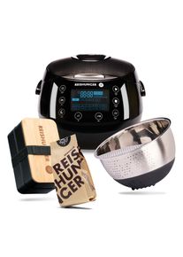 Reishunger Digitaler Reiskocher (1,5l) Black Set | Bento Box | Reiswaschsch&uuml;ssel | Schwarzer Reis