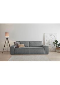 3-Sitzer »SHERWOOD Schlafsofa (257cm) Cord, Samtvelours, Vintage-Lederoptik« Schlaffunktion mit Bettkasten (ca. 136/200cm) , grau , Home Affaire