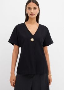 Bequeme Weste mit Zierknopf aus Punto di Roma in schwarz, Grösse 52/54 (XXL), bonprix