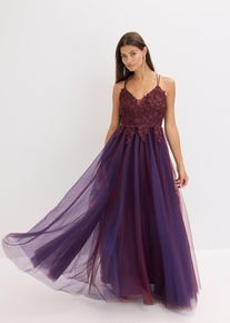 Maxikleid aus zartem Tüll mit Spitze in braun, Grösse 42, bonprix